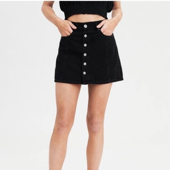 American Eagle Outfitters Dresses & Skirts - American Eagle Black Button Down Mini Skirt Denim Jean Skirt Size 00